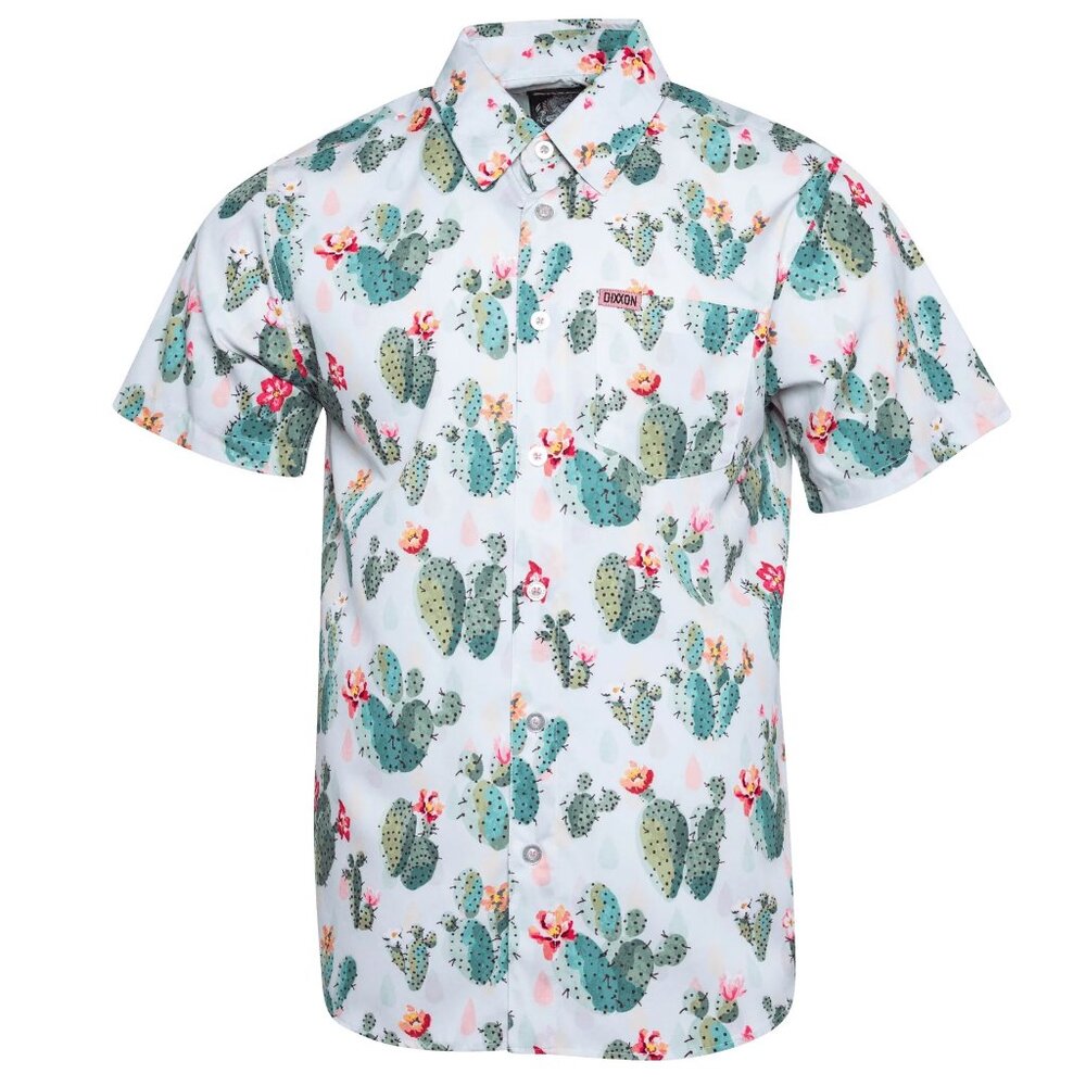 Dixxon Flannel Desert Rose Cactus Aloha Hawaiian White Floral Short Sleeve Shirt